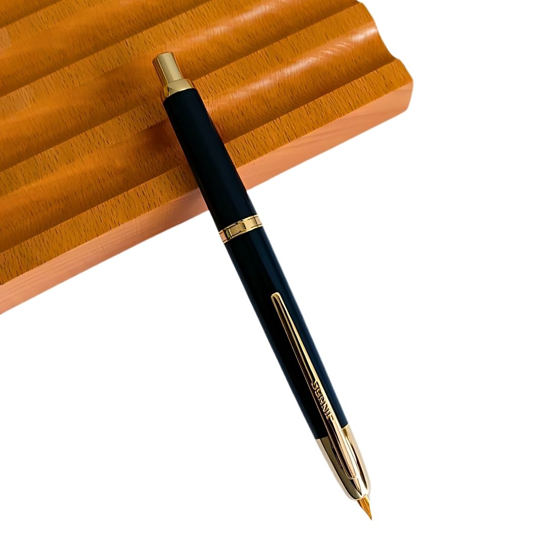 Jinhao 20 Press Retractable Fountain Pen –Dark Blue Colors- Plastic Body (Golden clip) – Fine & Extra Fine Nib with Converter –  Smooth Writing Daily Pen (No Ink Included)