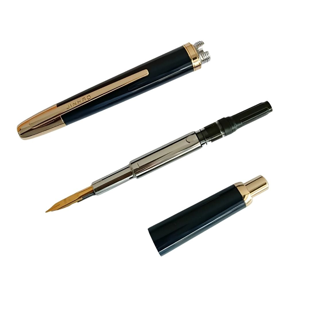 Jinhao 20 Press Retractable Fountain Pen –Dark Blue Colors- Plastic Body (Golden clip) – Fine & Extra Fine Nib with Converter –  Smooth Writing Daily Pen (No Ink Included)
