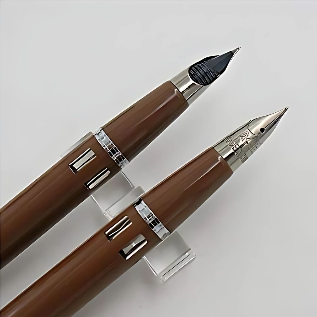 Wing Sung 601A Brown Steel Cap Vacumatic Fountain Pen with Ink Window – 0.5mm Fine Nib, Resin Body, Push-Cap with Converter & Box (No Ink)