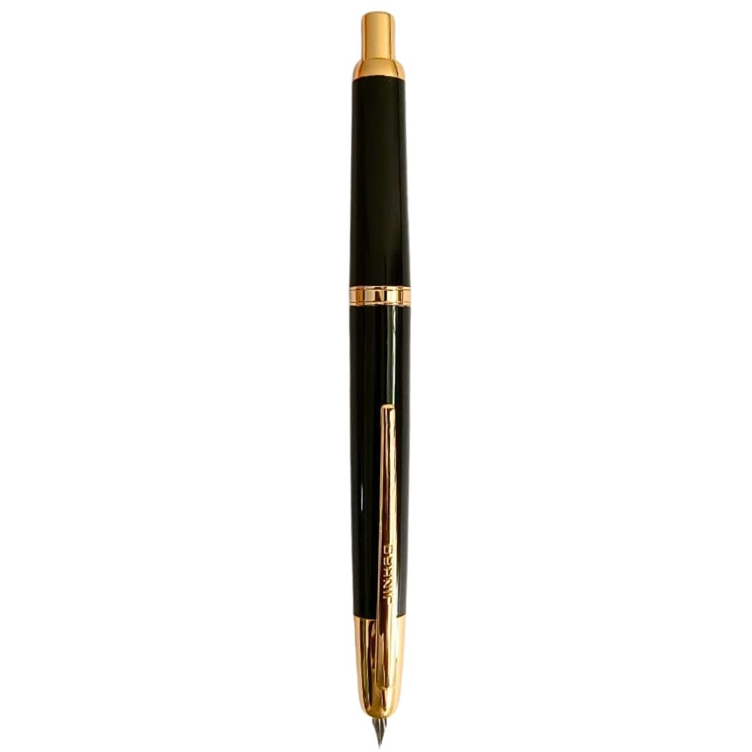 Jinhao 20 Press Retractable Fountain Pen –Piano Black Colors –Plastic Body (Golden clip)-  Fine & Extra Fine Nib with Converter – Smooth Writing Daily Pen (No Ink Included)