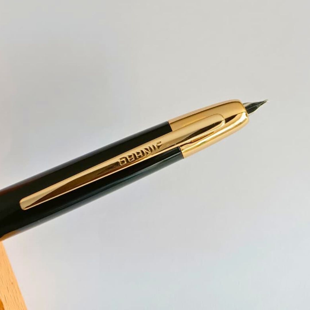 Jinhao 20 Press Retractable Fountain Pen –Piano Black Colors –Plastic Body (Golden clip)-  Fine & Extra Fine Nib with Converter – Smooth Writing Daily Pen (No Ink Included)