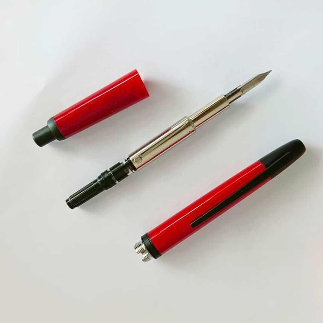 Jinhao 20 Press Retractable Fountain Pen – Palace Red Colors- Plastic Body (Black clip) – Fine & Extra Fine Nib with Converter – Smooth Writing Daily Pen (No Ink Included)