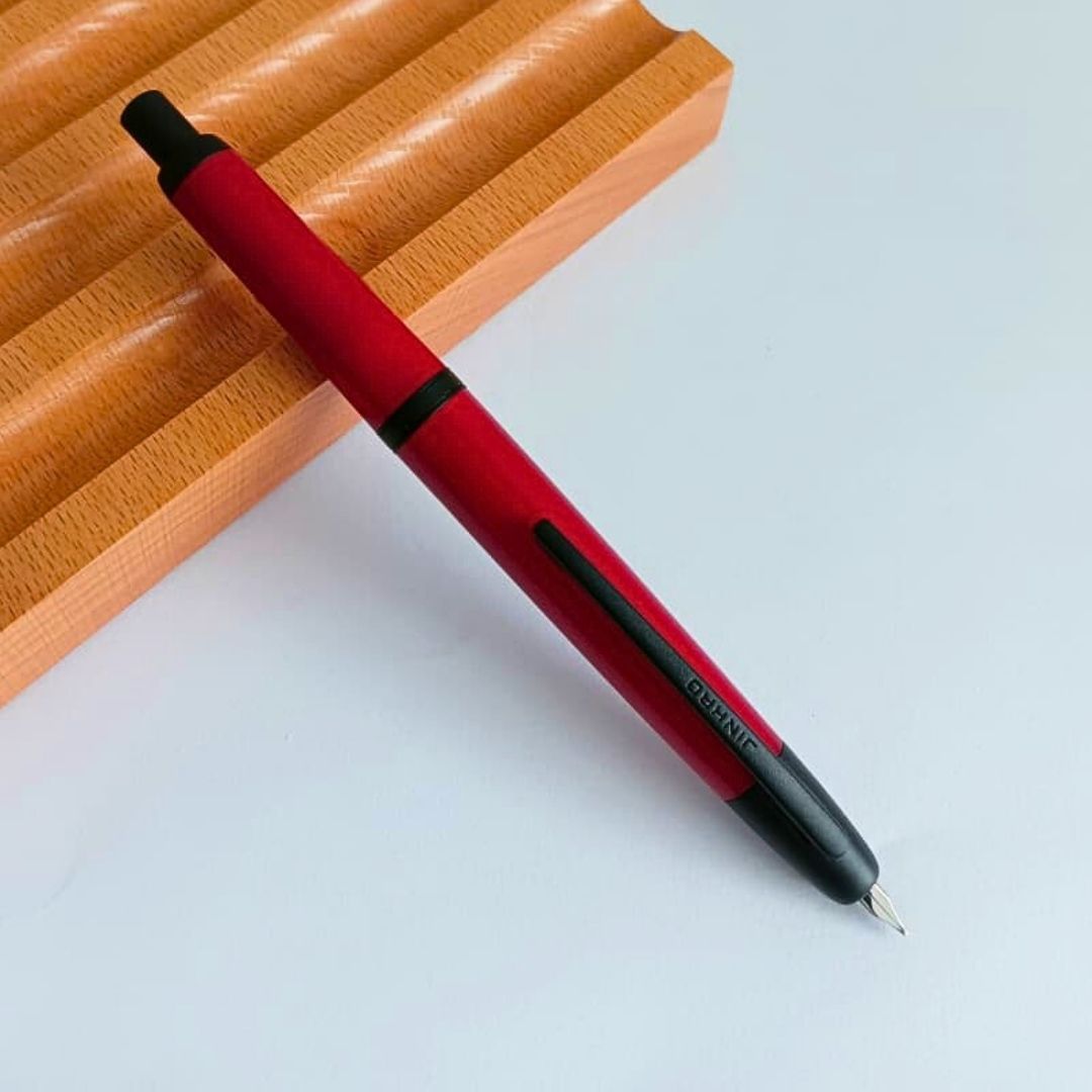 Jinhao 20 Press Retractable Fountain Pen – Palace Red Colors- Plastic Body (Black clip) – Fine & Extra Fine Nib with Converter – Smooth Writing Daily Pen (No Ink Included)