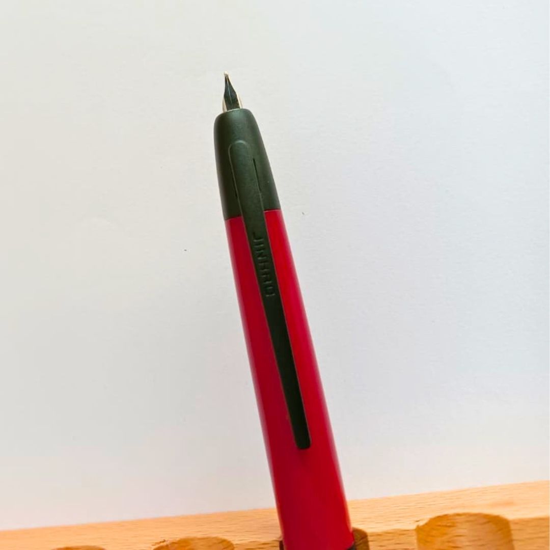 Jinhao 20 Press Retractable Fountain Pen – Palace Red Colors- Plastic Body (Black clip) – Fine & Extra Fine Nib with Converter – Smooth Writing Daily Pen (No Ink Included)