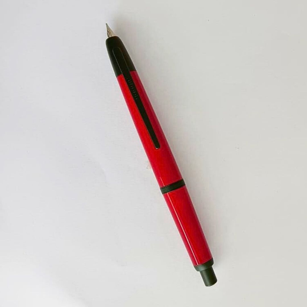 Jinhao 20 Press Retractable Fountain Pen – Palace Red Colors- Plastic Body (Black clip) – Fine & Extra Fine Nib with Converter – Smooth Writing Daily Pen (No Ink Included)