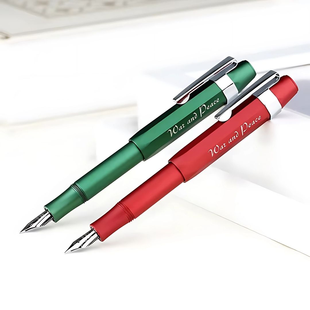 Delike Alpha Fountain Pen – Lightweight Aluminum Alloy Body with Clip & Converter, Fine 0.5mm Nib, Compact Design – Red / Green