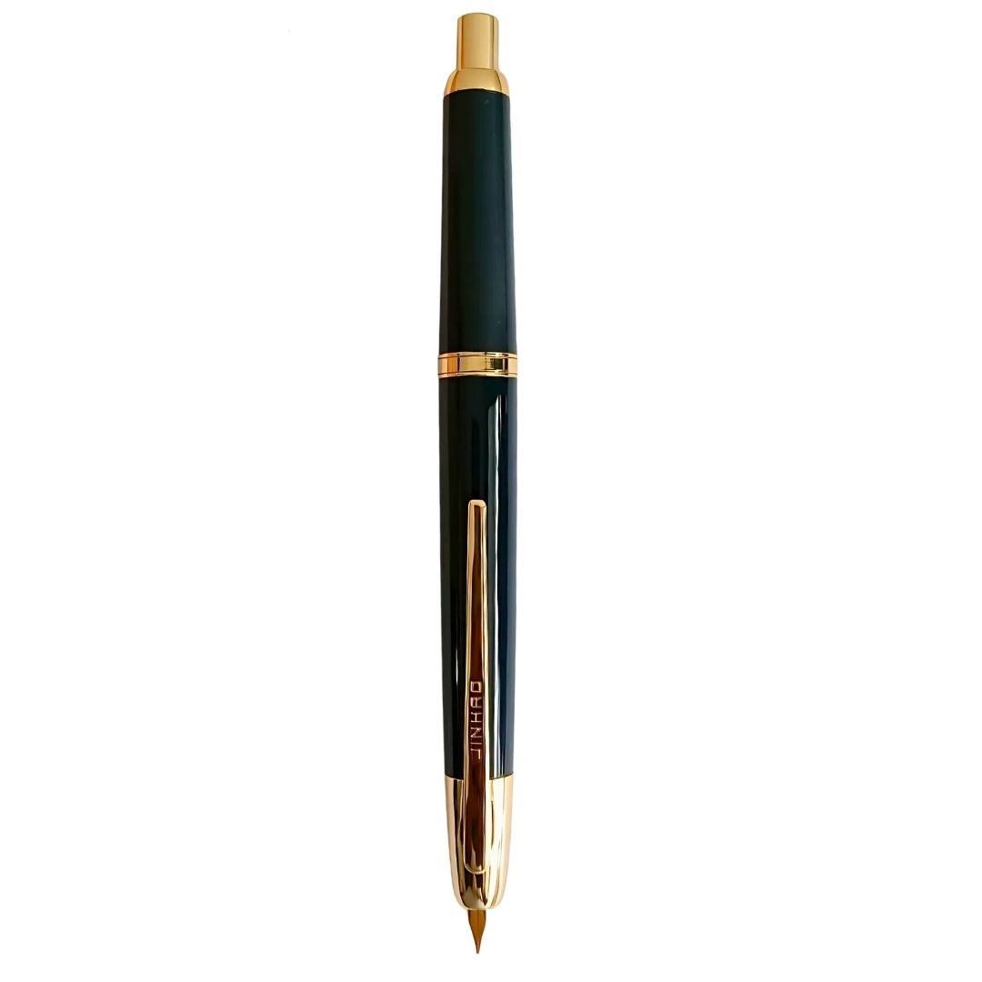 Jinhao 20 Press Retractable Fountain Pen –Dark Blue Colors- Plastic Body (Golden clip) – Fine & Extra Fine Nib with Converter –  Smooth Writing Daily Pen (No Ink Included)