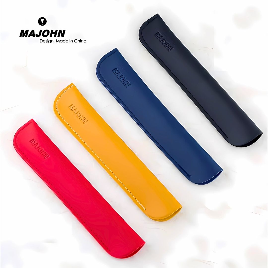 Majohn Portable Pen Case – Fiber Leather & Plastic Protective Cover for Fountain Pens, Safety Sleeve – Black, Blue, Yellow, Red (1 Pc)
