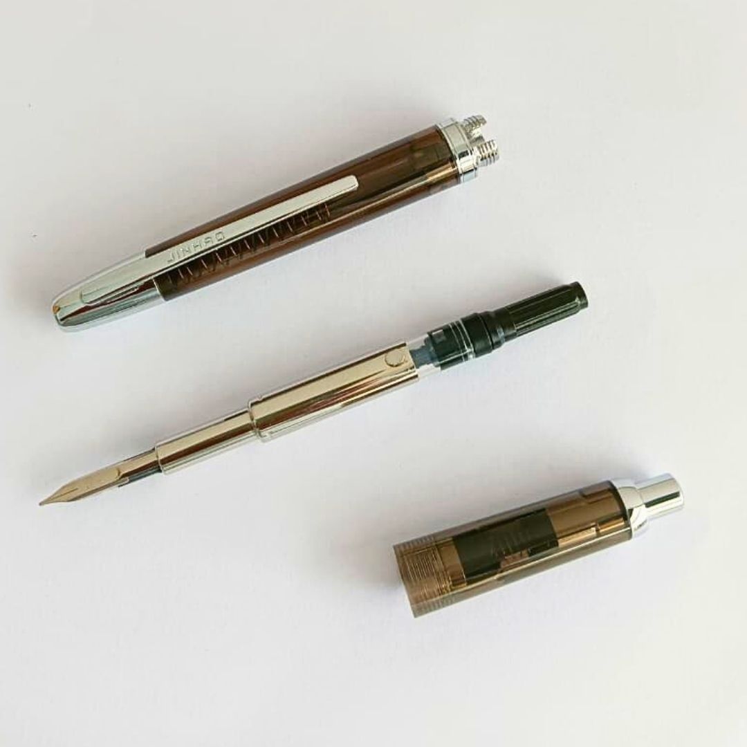 Jinhao 20 Press Retractable Fountain Pen –Transparent Black Colors-  Plastic Body (Sliver clip) -Fine & Extra Fine Nib with Converter  – Smooth Writing Daily Pen (No Ink Included)