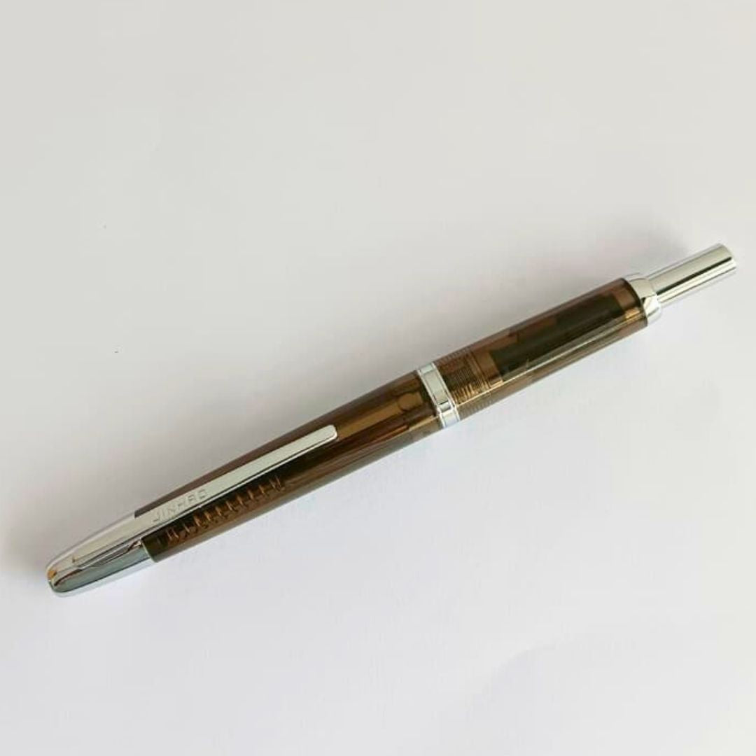Jinhao 20 Press Retractable Fountain Pen –Transparent Black Colors-  Plastic Body (Sliver clip) -Fine & Extra Fine Nib with Converter  – Smooth Writing Daily Pen (No Ink Included)