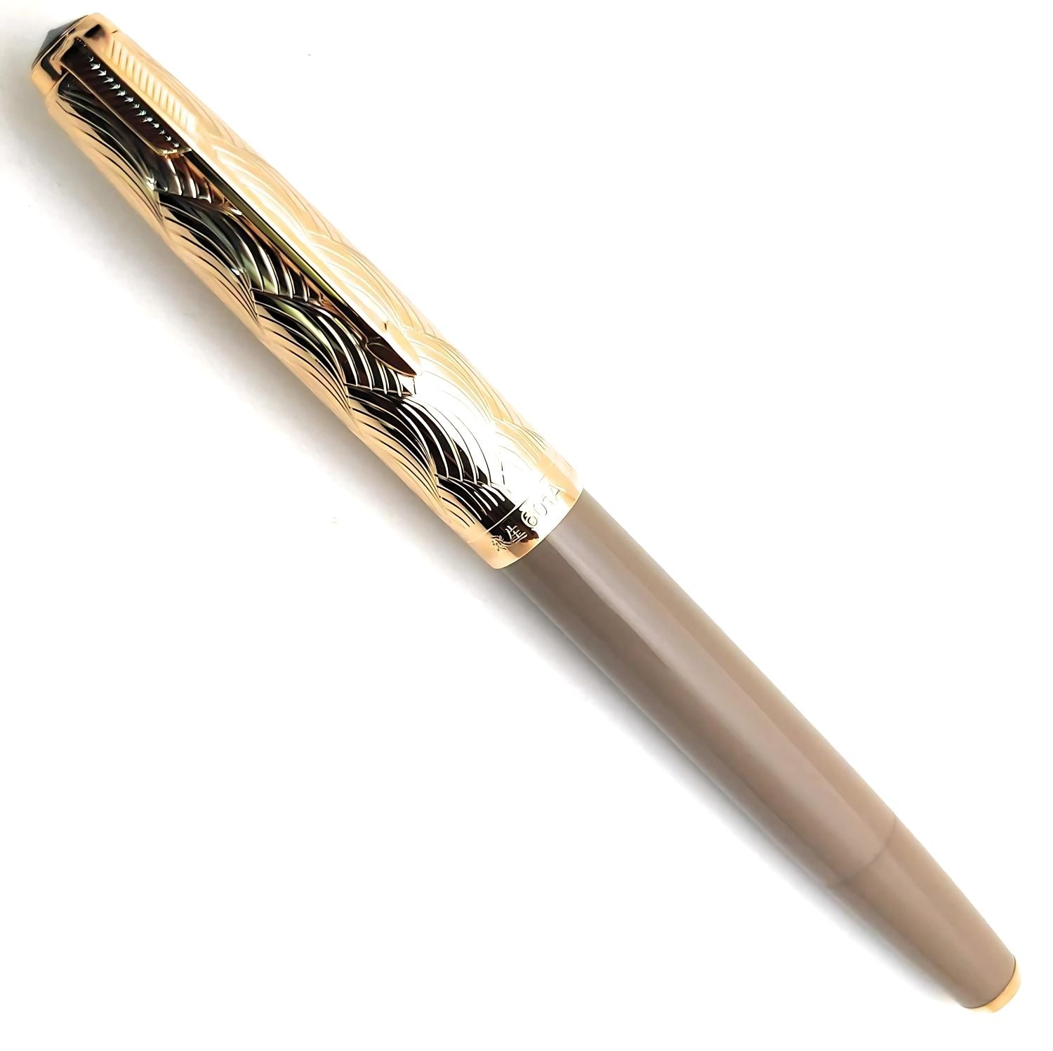 Wing Sung 601A Brown Vacumatic Fountain Pen with Golden Cap – 0.5mm Fine Nib, Ink Window Pen, Resin Body, Push-Cap with Converter & Box (No Ink)