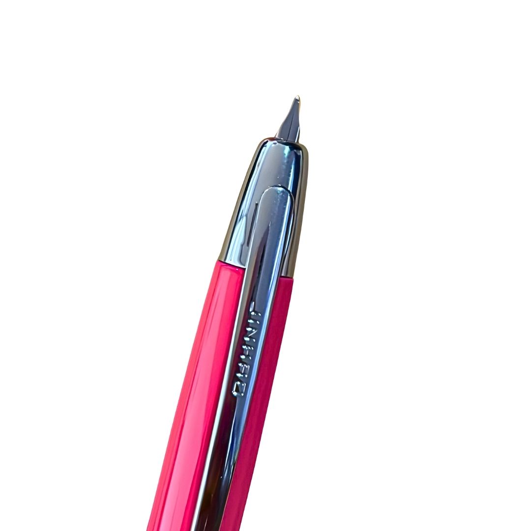 Jinhao 10 Fountain Pen (ONE OF ONE) – Bright Pink with Silver Clip, Retractable Nib, Limited Edition(Comes With A Pen Sleeve & A Pen Case)