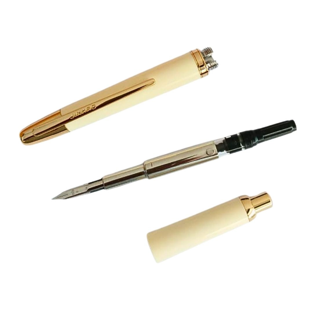 Jinhao 20 Press Retractable Fountain Pen –Ivory White Colors – Plastic Body (Golden clip) -Fine & Extra Fine Nib with Converter – Smooth Writing Daily Pen (No Ink Included)