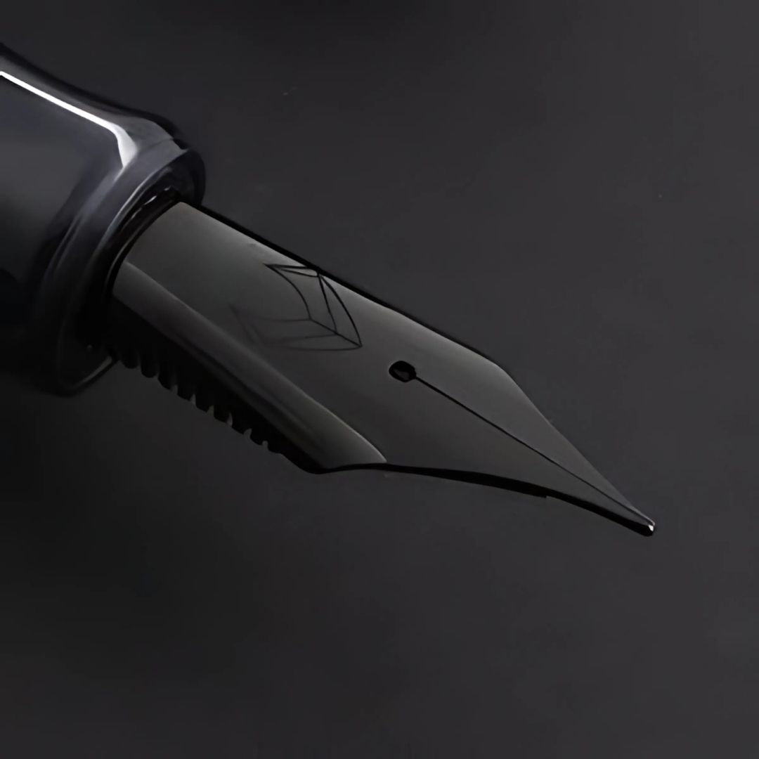 Natami Super Warship Fountain Pen – Fine Nib, Transparent Clear Body, Vacuum Filling System (Black Storms Design)
