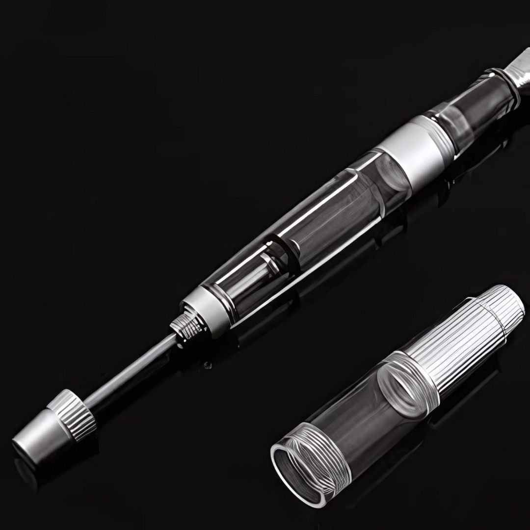 Natami Super Warship Fountain Pen – Fine Nib, Transparent Clear Body, Vacuum Filling System (White Storms Design)