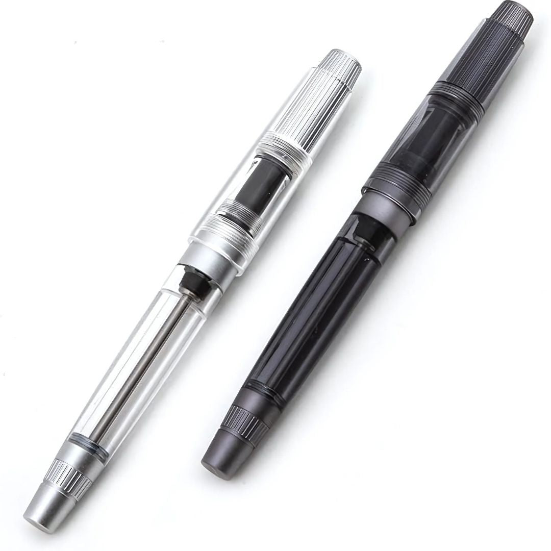 Natami Super Warship Fountain Pen – Fine Nib, Transparent Clear Body, Vacuum Filling System (Black Storms Design)