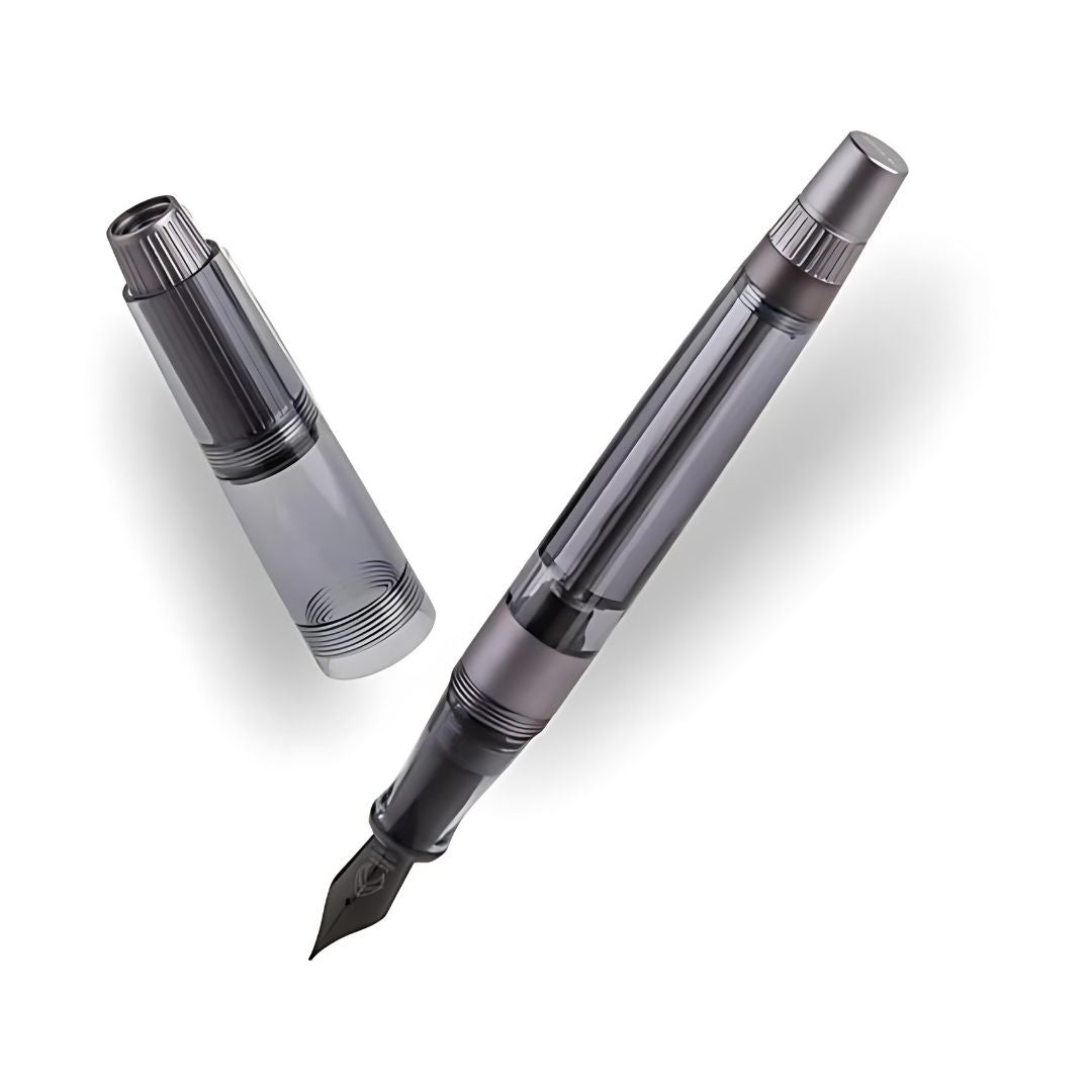 Natami Super Warship Fountain Pen – Fine Nib, Transparent Clear Body, Vacuum Filling System (Black Storms Design)
