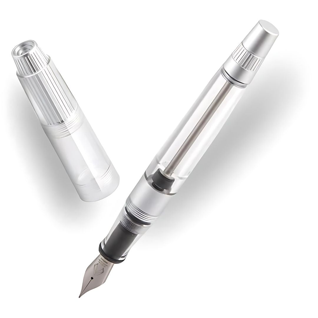 Natami Super Warship Fountain Pen – Fine Nib, Transparent Clear Body, Vacuum Filling System (White Storms Design)