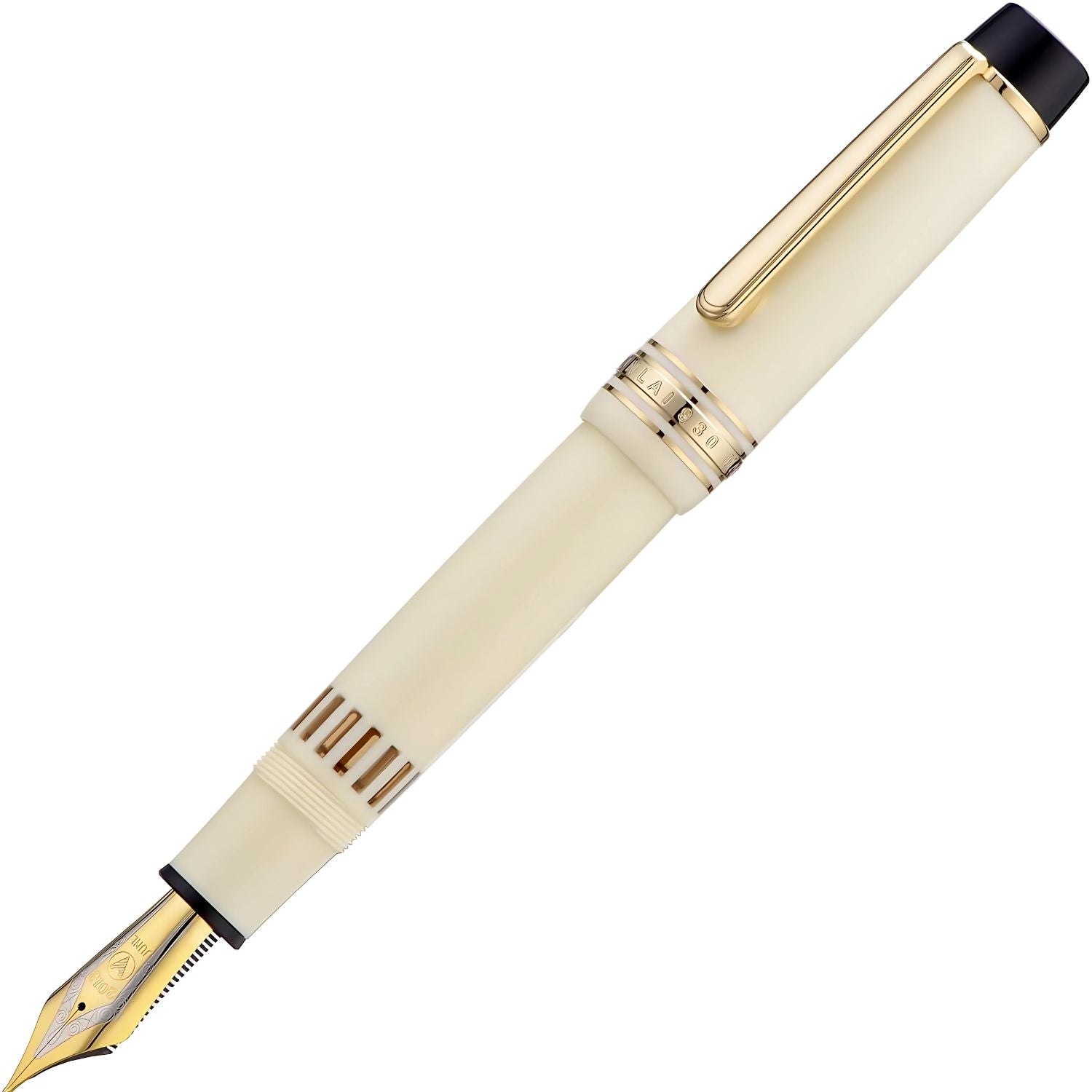WingSung Junlai 930 Acrylic Fountain Pen – Flat Top Design with Piston Filling System, Size #9 Iridium Nib in Fine, Medium & Broad – Ivory White Body with Gold Trim (No Ink)