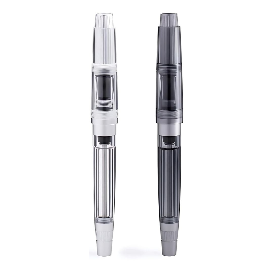 Natami Super Warship Fountain Pen – Fine Nib, Transparent Clear Body, Vacuum Filling System (Black Storms Design)