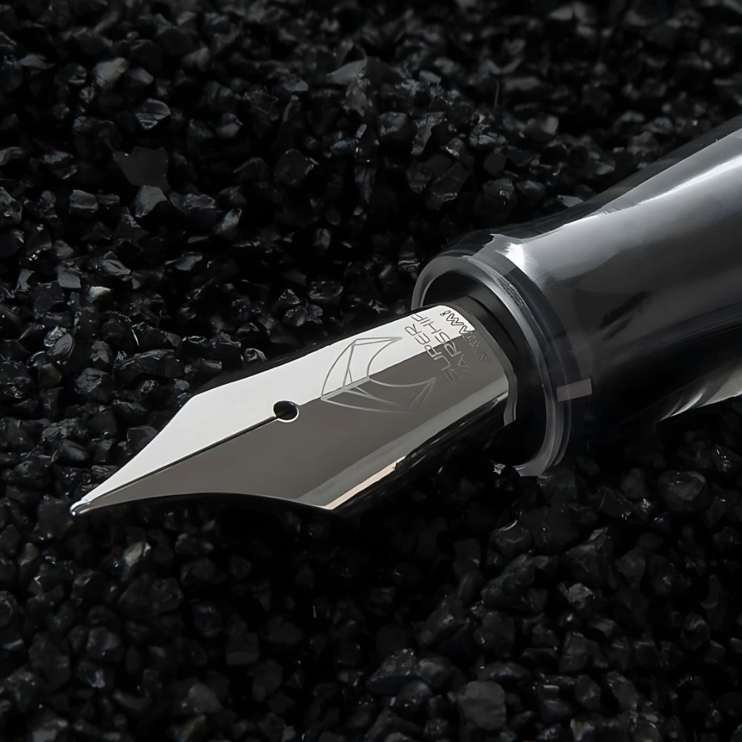 Natami Super Warship Fountain Pen – Fine Nib, Transparent Clear Body, Vacuum Filling System (White Storms Design)