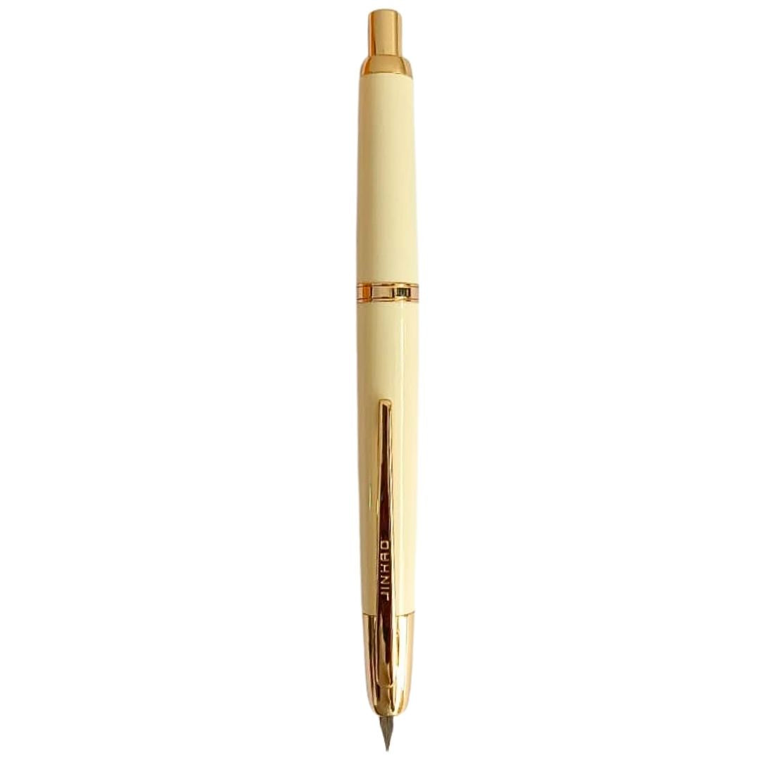 Jinhao 20 Press Retractable Fountain Pen –Ivory White Colors – Plastic Body (Golden clip) -Fine & Extra Fine Nib with Converter – Smooth Writing Daily Pen (No Ink Included)