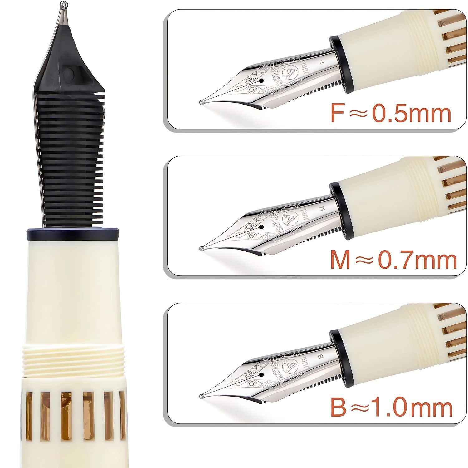 WingSung Junlai 930 Acrylic Fountain Pen – Flat Top Design with Piston Filling System, Size #9 Iridium Nib in Fine, Medium & Broad – Ivory White Fence Ink Tank with Silver Trim (No Ink)