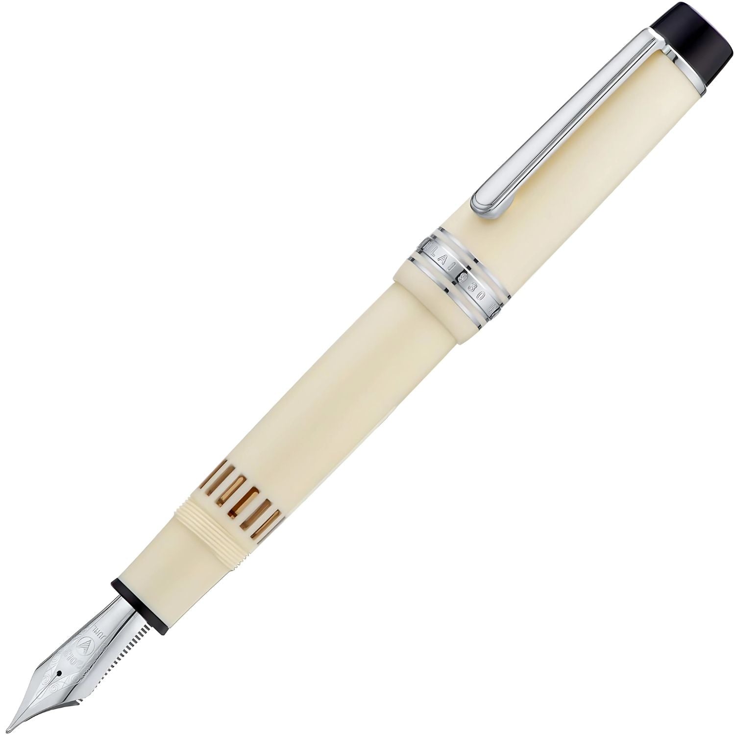 WingSung Junlai 930 Acrylic Fountain Pen – Flat Top Design with Piston Filling System, Size #9 Iridium Nib in Fine, Medium & Broad – Ivory White Fence Ink Tank with Silver Trim (No Ink)