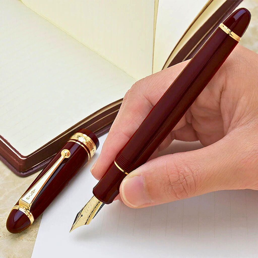 Moonman M1000 Handmade Rosewood Fountain Pen BOCK Fine Nib, Rivet Pearl Top Writing Pen Silver Clip Beautiful Writing Pen