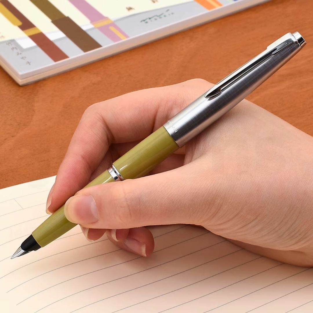 Moonman 80 Half Vintage Fountain Pen – Classic Semi-Demonstrator, Fine Iridium Nib, Green Barrel with Metal Cap, Smooth Ink Flow, Refillable Converter System