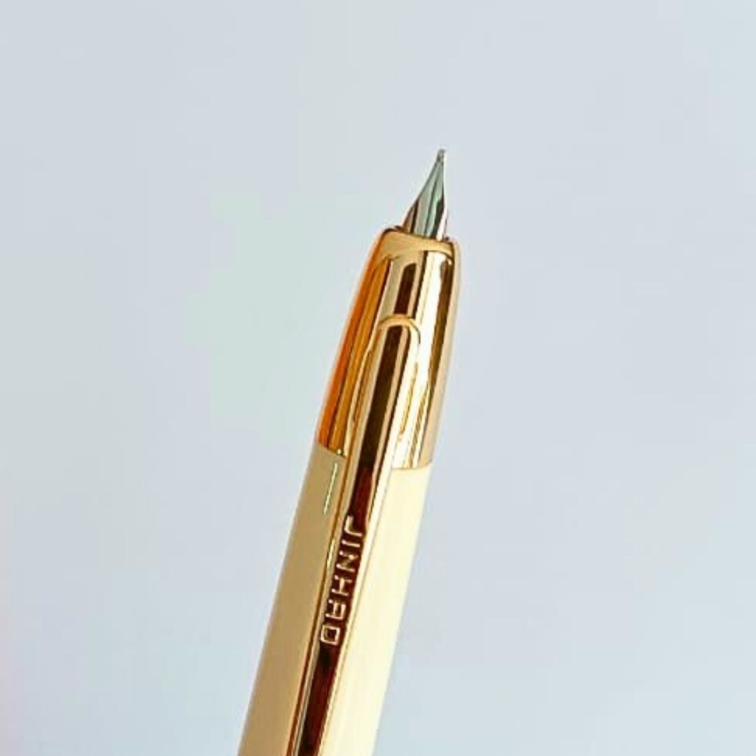 Jinhao 20 Press Retractable Fountain Pen –Ivory White Colors – Plastic Body (Golden clip) -Fine & Extra Fine Nib with Converter – Smooth Writing Daily Pen (No Ink Included)
