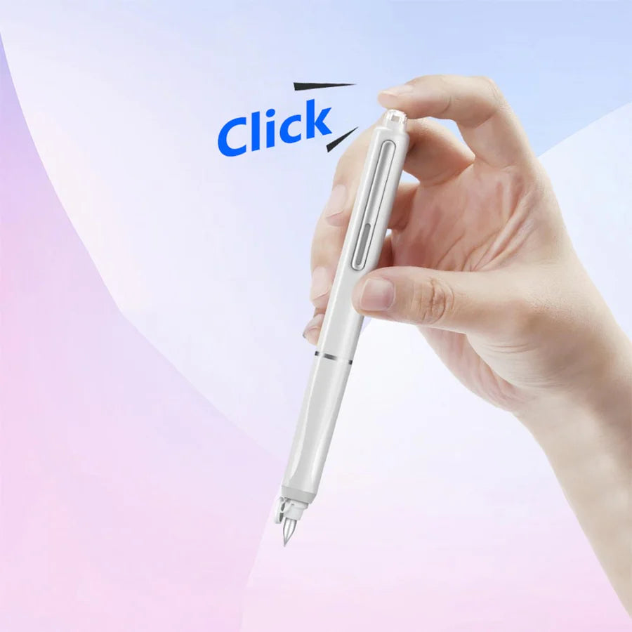 Dian Shi 1784 – Retractable Fountain Pen with 0.38mm Extra Fine Nib – Smooth Writing, 5 Blue Ink Refills (White)
