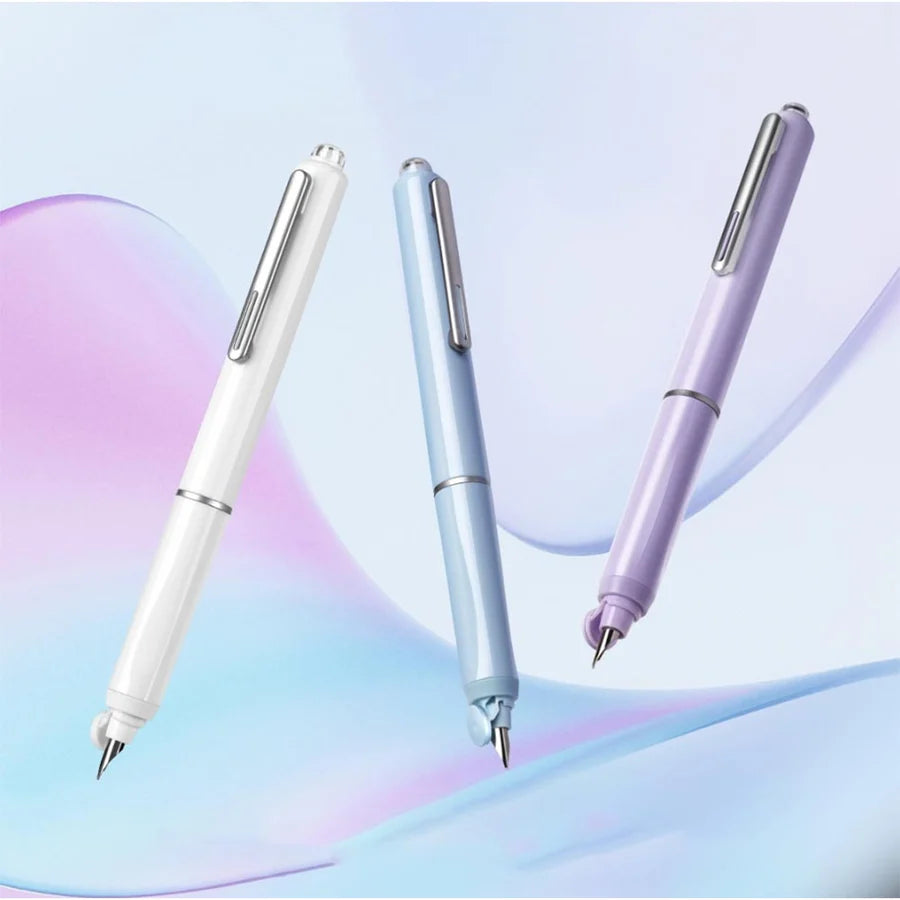Dian Shi 1784 – Retractable Fountain Pen with 0.38mm Extra Fine Nib – Smooth Writing, 5 Blue Ink Refills (Lavender)