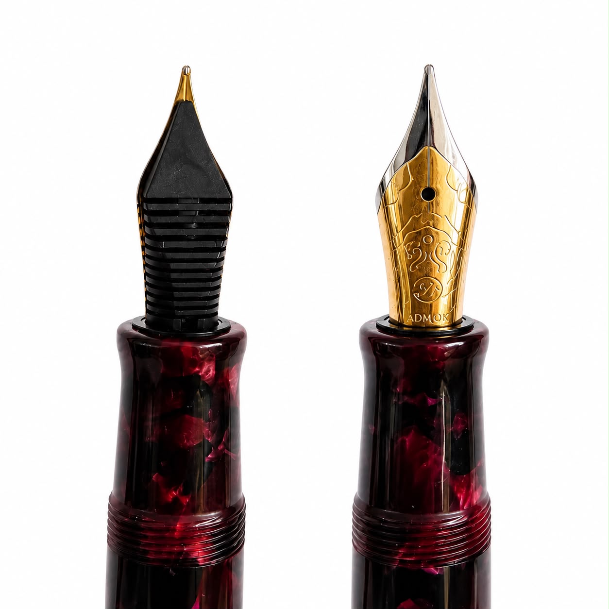 ADMOK M800 Piston Fountain Pen with #6 Nib, Burgundy Black Marbled Body, Gold Trim