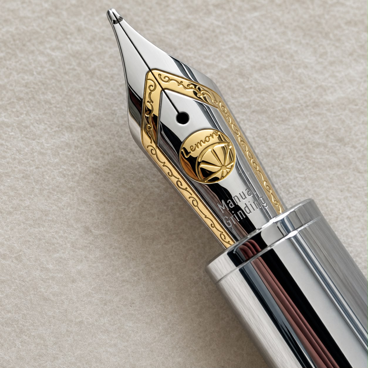 LEMON M8 Piston Filling Fountain Pen with Naginata Style Nib, Diamond Pattern Metal Body, Piston Filler, Luxury Writing Pen for Calligraphy