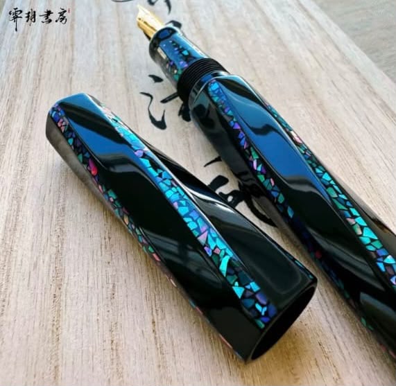 SELMY Handcrafted Traditional Lacquer Fountain Pen with Mother of Pearl Inlay – Premium Ebonite Barrel