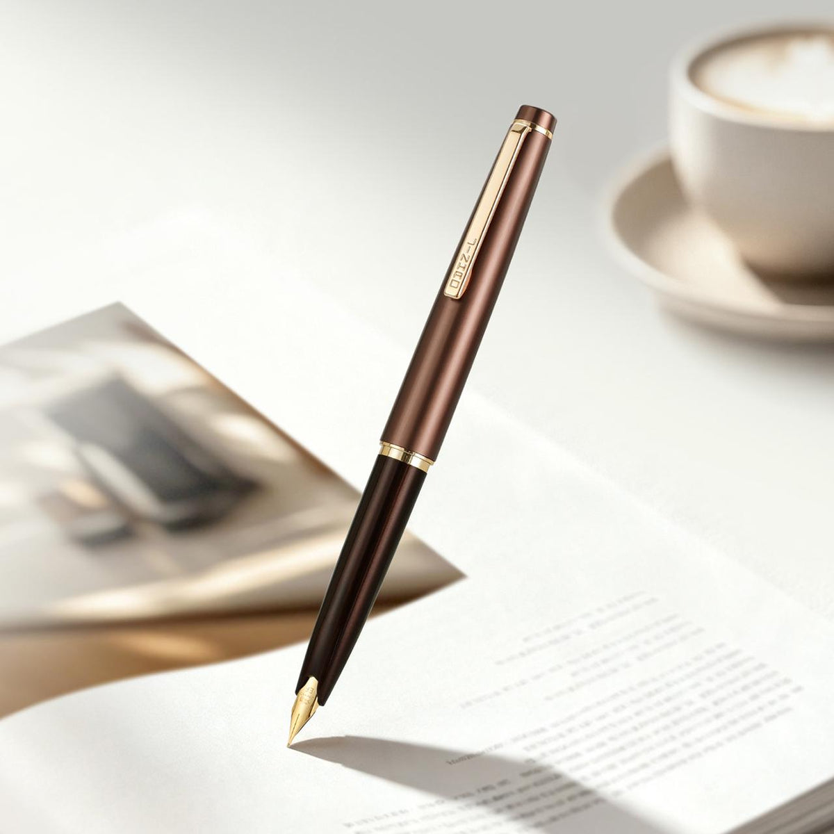 Jinhao 59 Mini Fountain Pen – Coffee Brown, with Converter, Smooth Nib Pocket Fountain Pen, Compact Metal Cap, Smooth Writing Pen