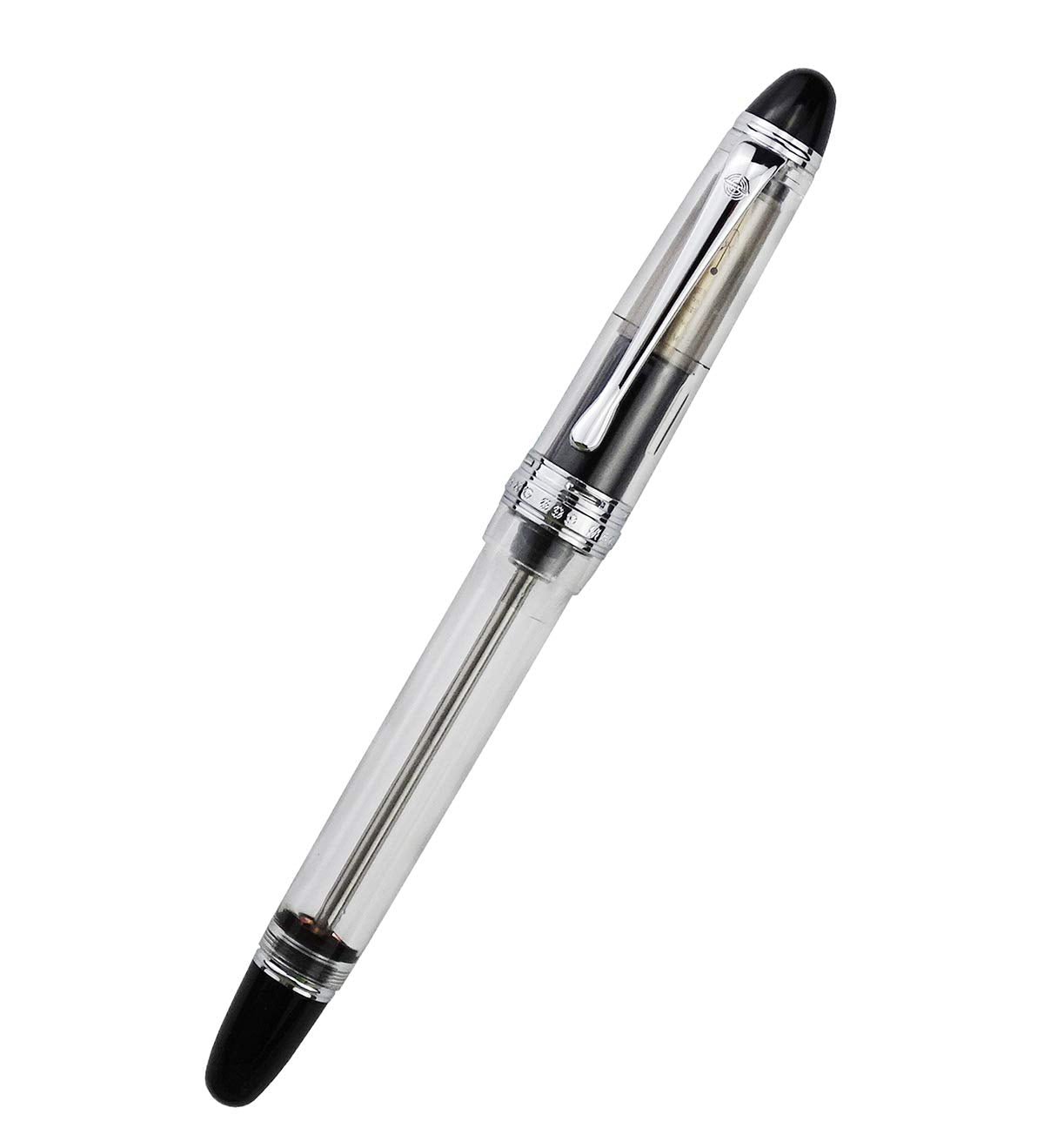 Wing Sung 699 Vacuum Filling Fountain Pen – Fine  Nib, Transparent Acrylic with Silver Clip