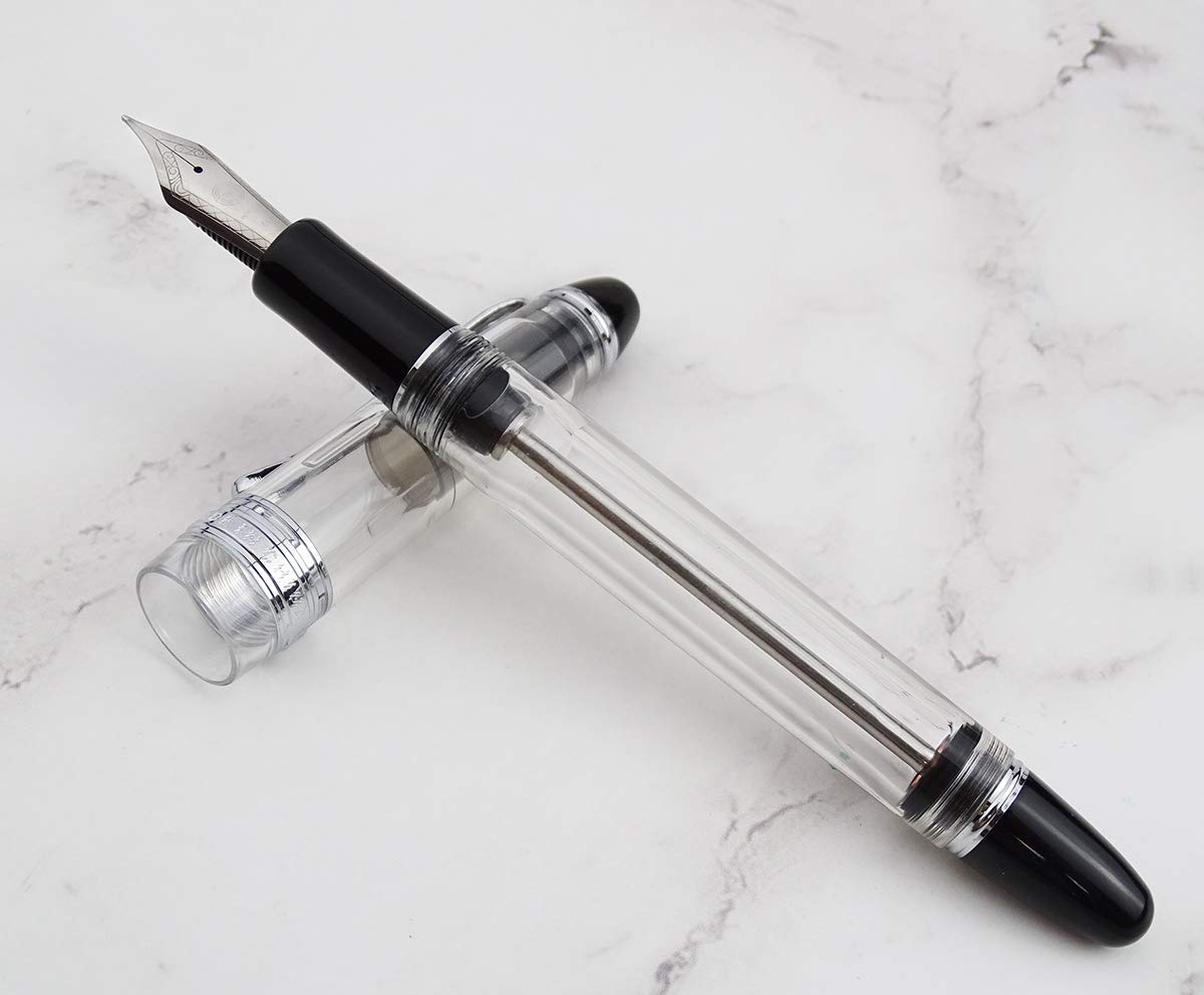 Wing Sung 699 Vacuum Filling Fountain Pen – Fine  Nib, Transparent Acrylic with Silver Clip