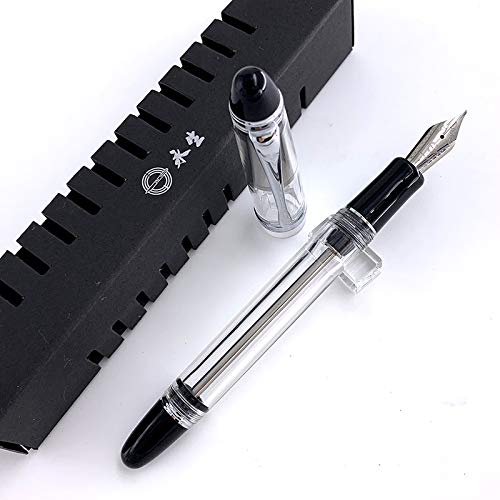 Wing Sung 699 Vacuum Filling Fountain Pen – Fine  Nib, Transparent Acrylic with Silver Clip