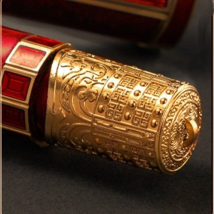 Xi Yun D6 Piston Filler Fountain Pen – Brass Body, Red Enamel Inlay, Gold-Tone Finish, EF/F Nib