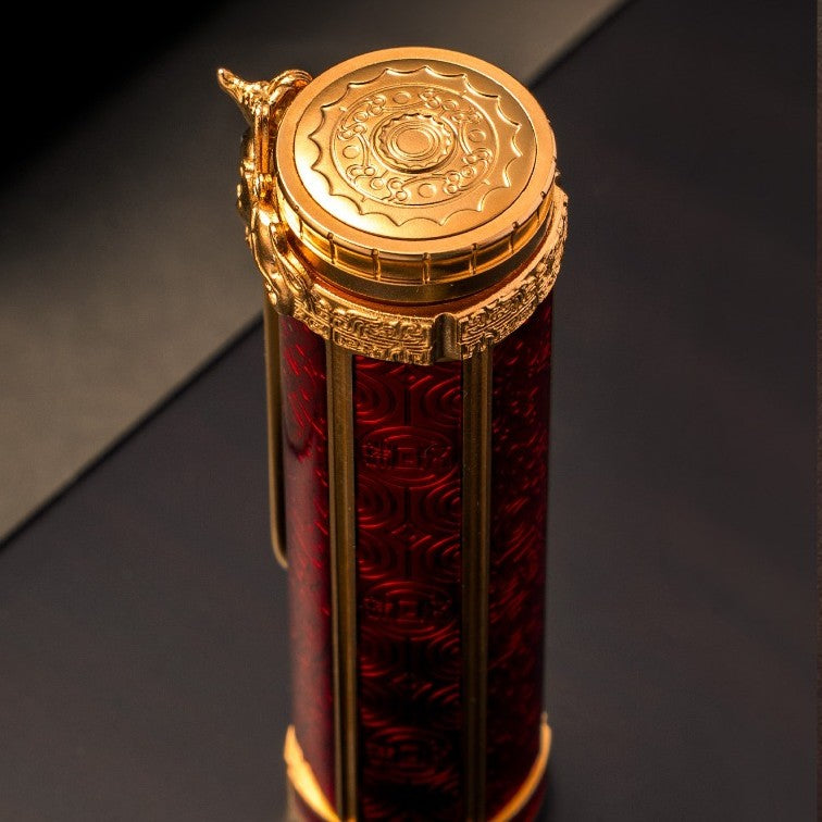 Xi Yun D6 Piston Filler Fountain Pen – Brass Body, Red Enamel Inlay, Gold-Tone Finish, EF/F Nib