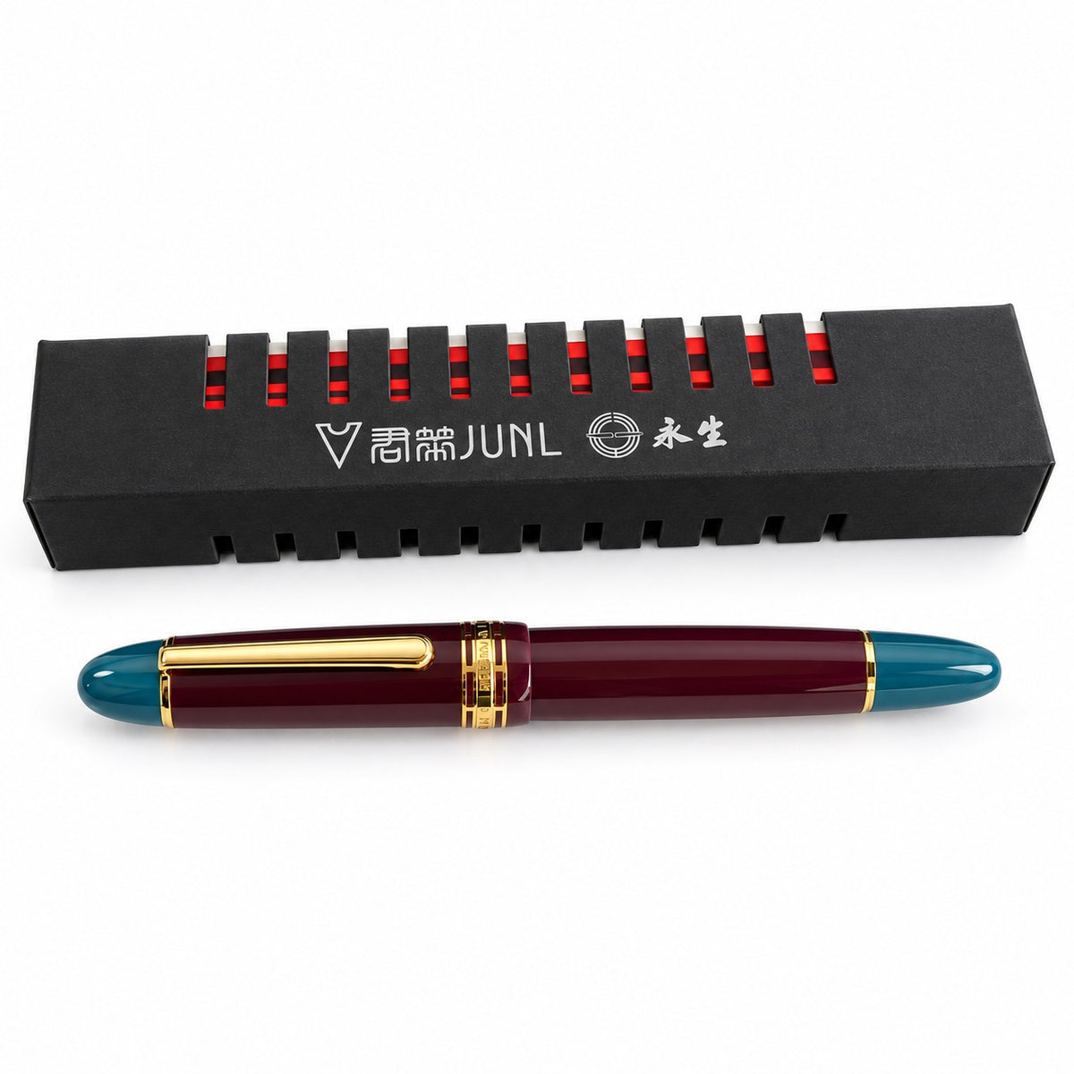 Wing Sung 630 Bespoke Round Top Limited Edition Fountain Pen – Maroon & Teal with Gold Trim, Size 8 Nib & Piston Filling System
