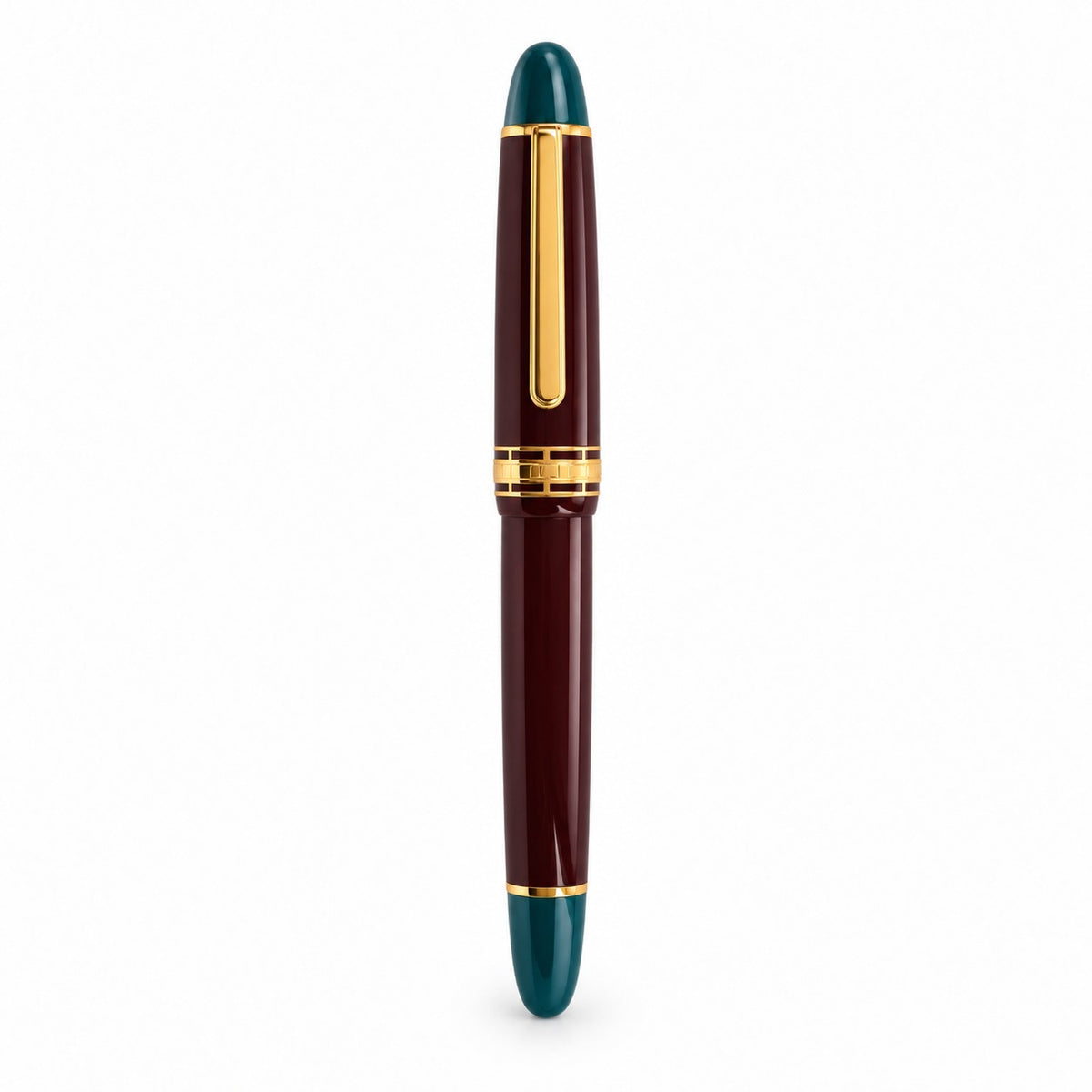 Wing Sung 630 Bespoke Round Top Limited Edition Fountain Pen – Maroon & Teal with Gold Trim, Size 8 Nib & Piston Filling System