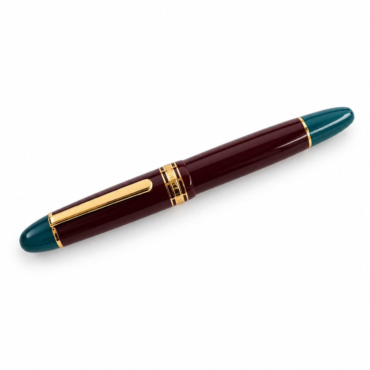 Wing Sung 630 Bespoke Round Top Limited Edition Fountain Pen – Maroon & Teal with Gold Trim, Size 8 Nib & Piston Filling System