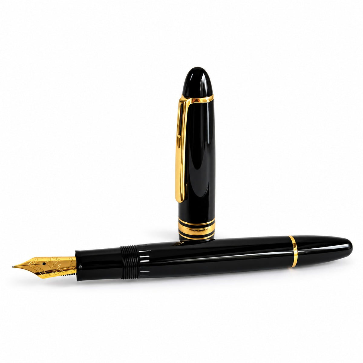 Lemon M6 Black Resin Piston Fountain Pen – Size 6 Nib, Gold Trim, Premium Writing Pen