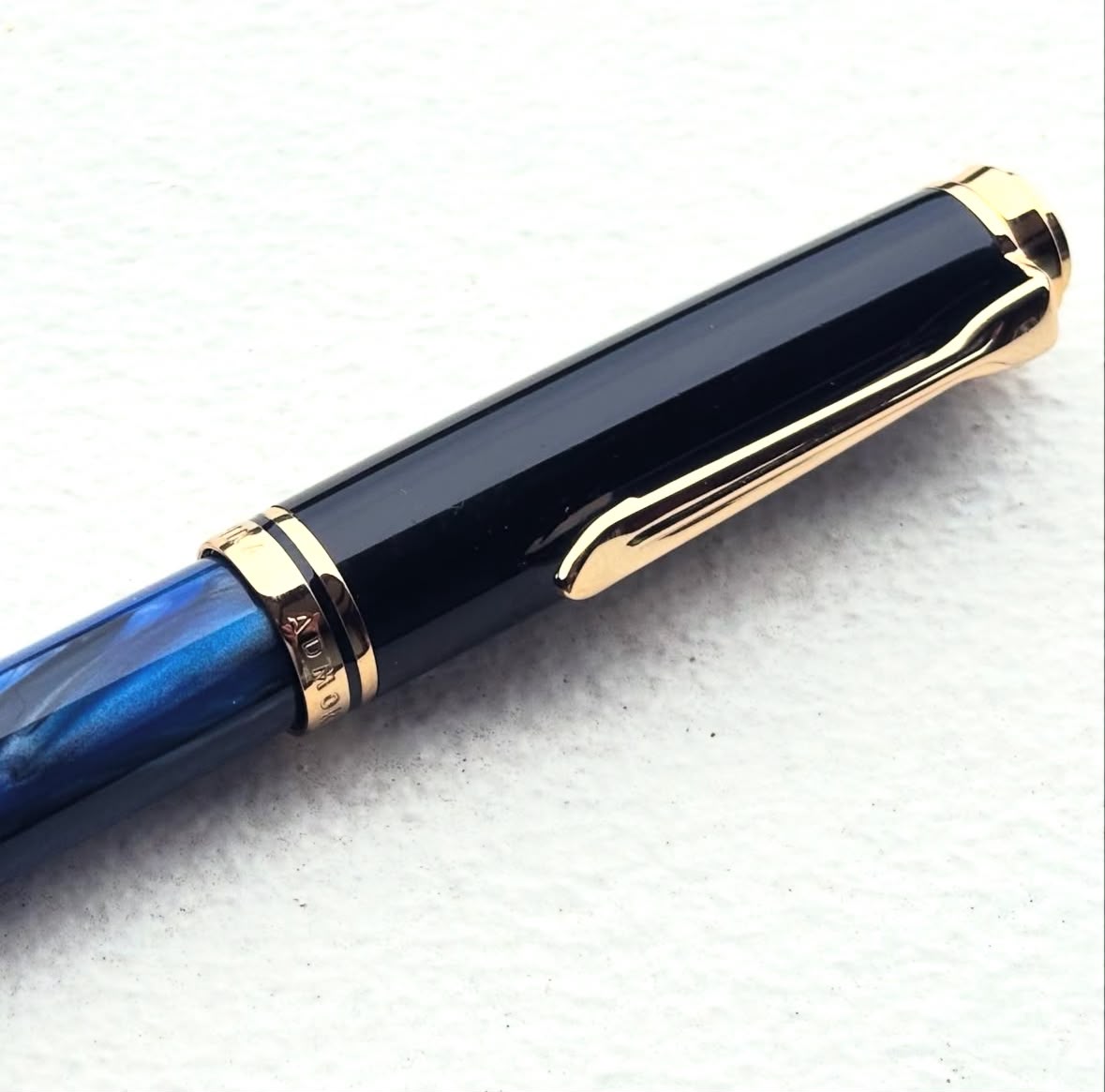 ADMOK M800 Piston Fountain Pen with #6 Nib, Blue Black Body, Gold Trim with Smooth Nib