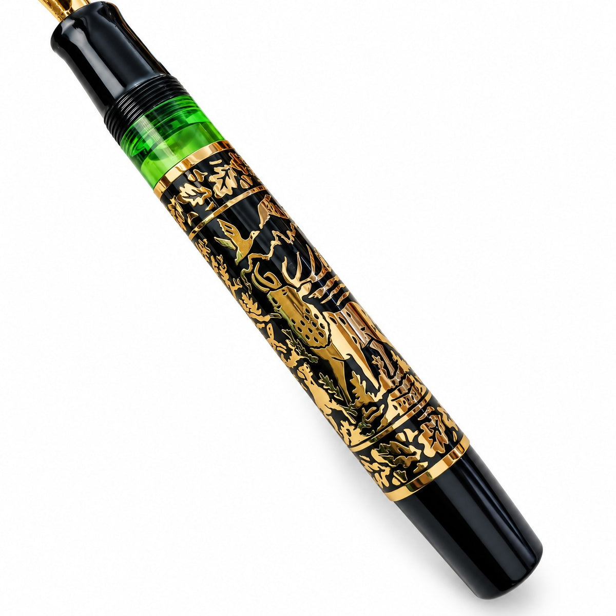 Admok M800 Divine Beast Deer Fountain Pen – Medium Iridium Nib, Piston Filling, Black & Gold