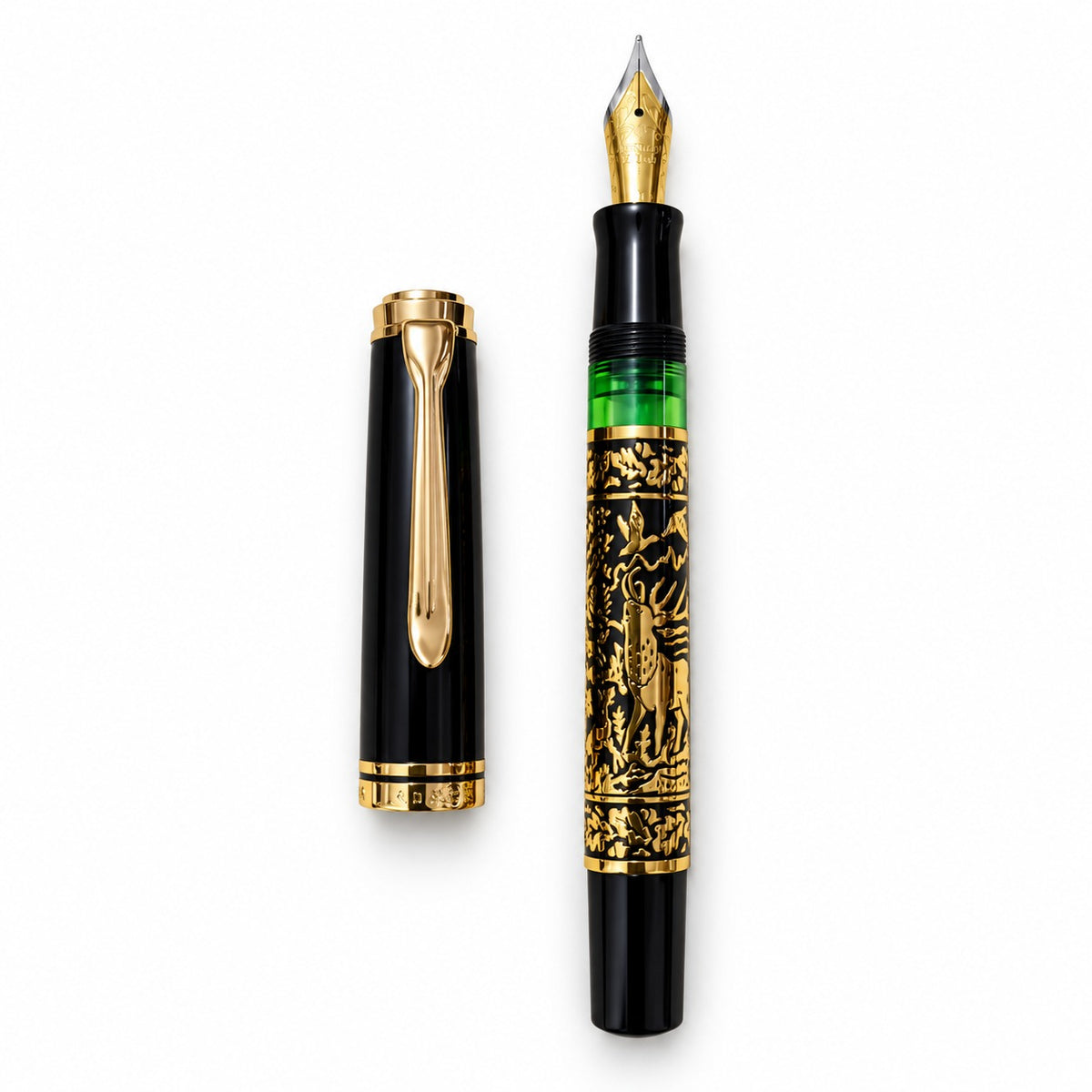 Admok M800 Divine Beast Deer Fountain Pen – Medium Iridium Nib, Piston Filling, Black & Gold