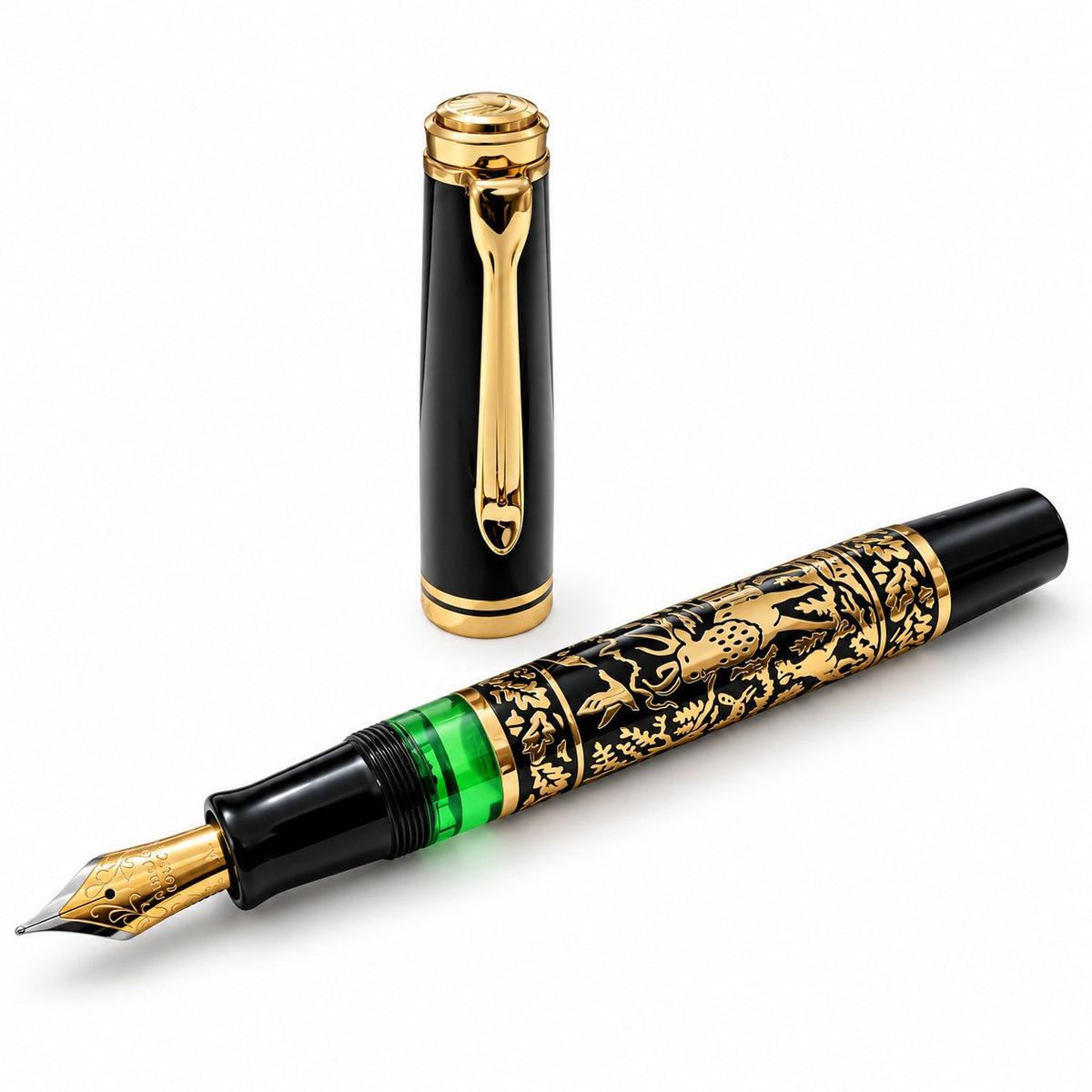 Admok M800 Divine Beast Deer Fountain Pen – Medium Iridium Nib, Piston Filling, Black & Gold